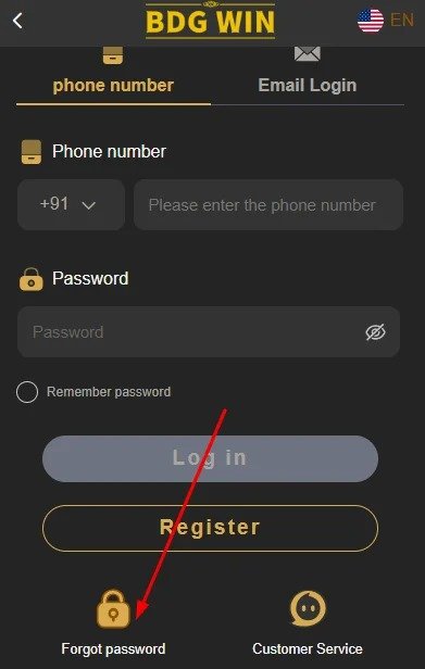 BDG win forgot password option